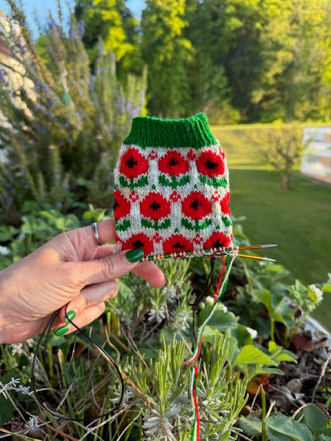DIGITAL ITEM - Field of Poppies sock set. Knitting instructions in English & German.