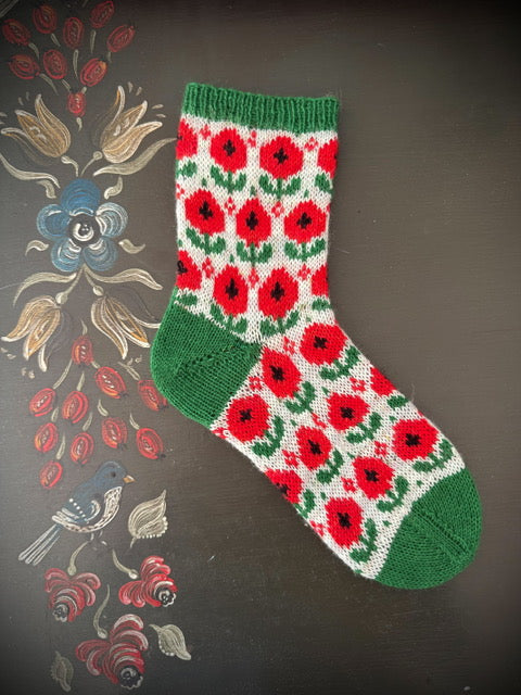 DIGITAL ITEM - Field of Poppies sock set. Knitting instructions in English & German.