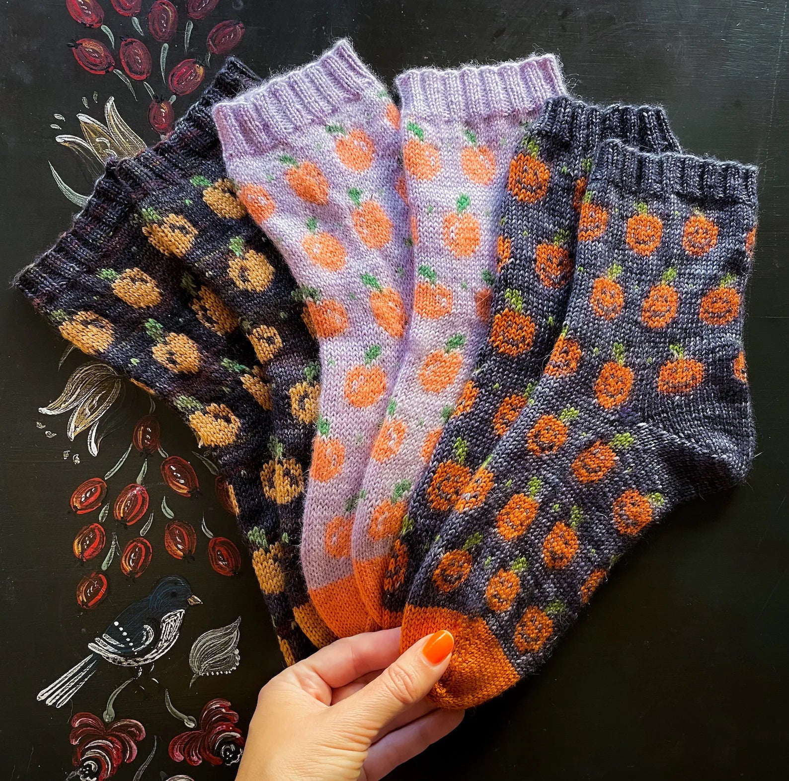 DIGITAL ITEM Just peachy pumpkins sock set knitting instructions - English only