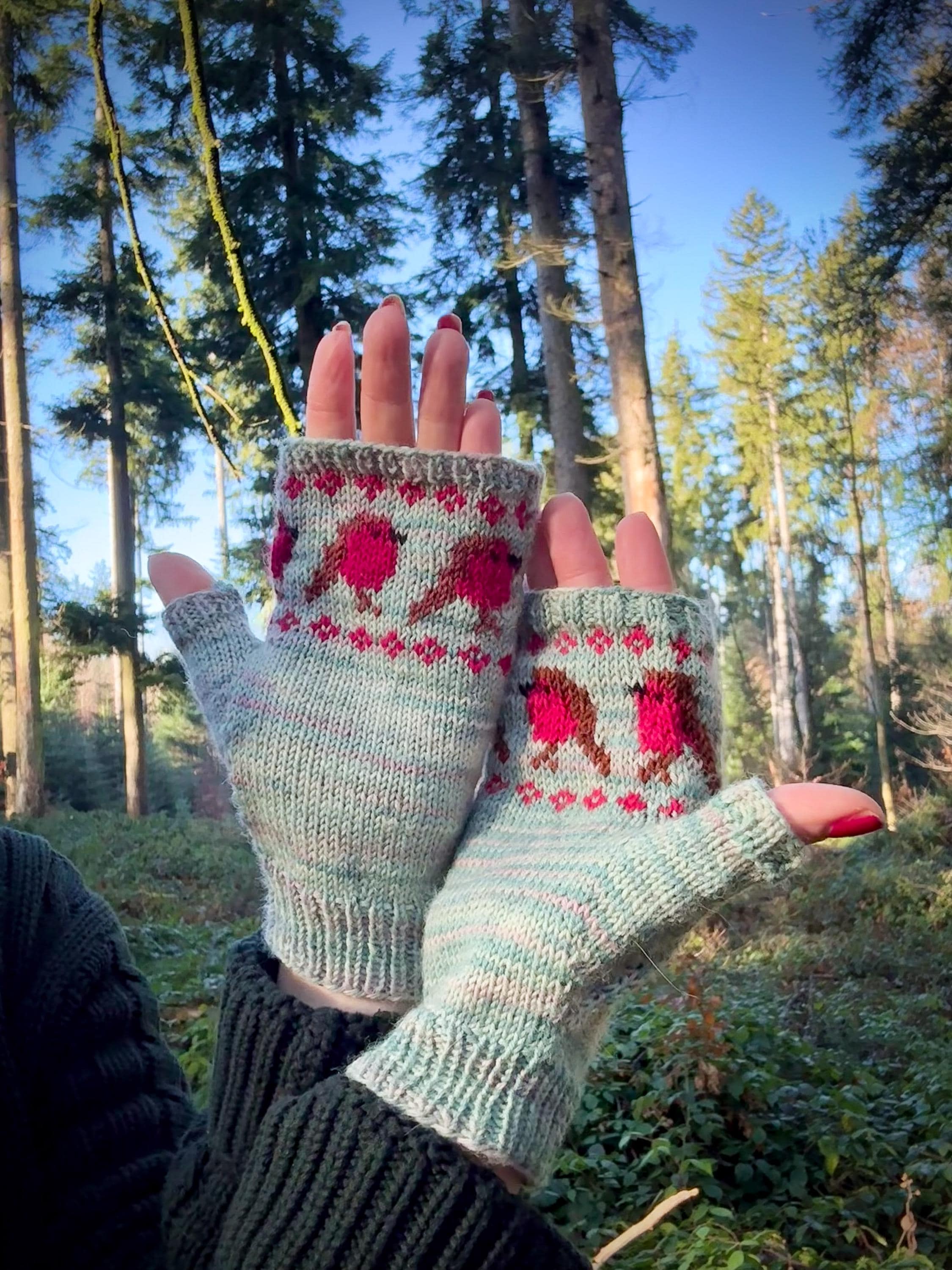 DIGITAL ITEM - Festive Robins Mitts knitting instructions. PDF in English & German only