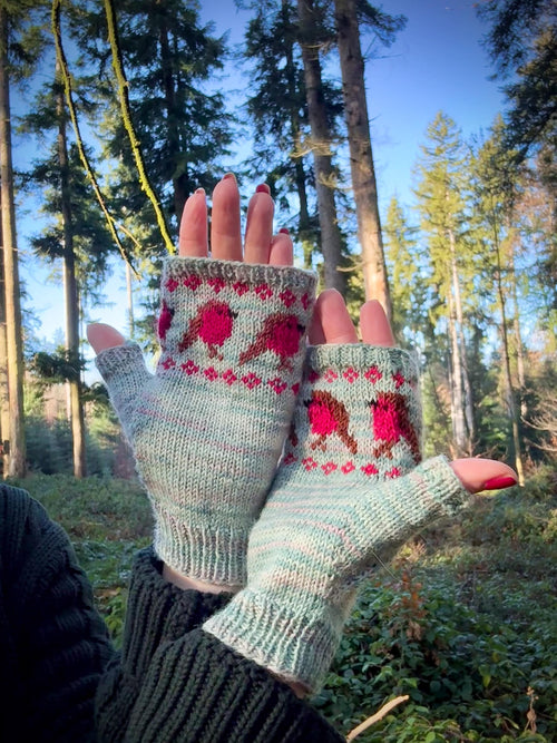 DIGITAL ITEM - Festive Robins Mitts knitting instructions. PDF in English & German only