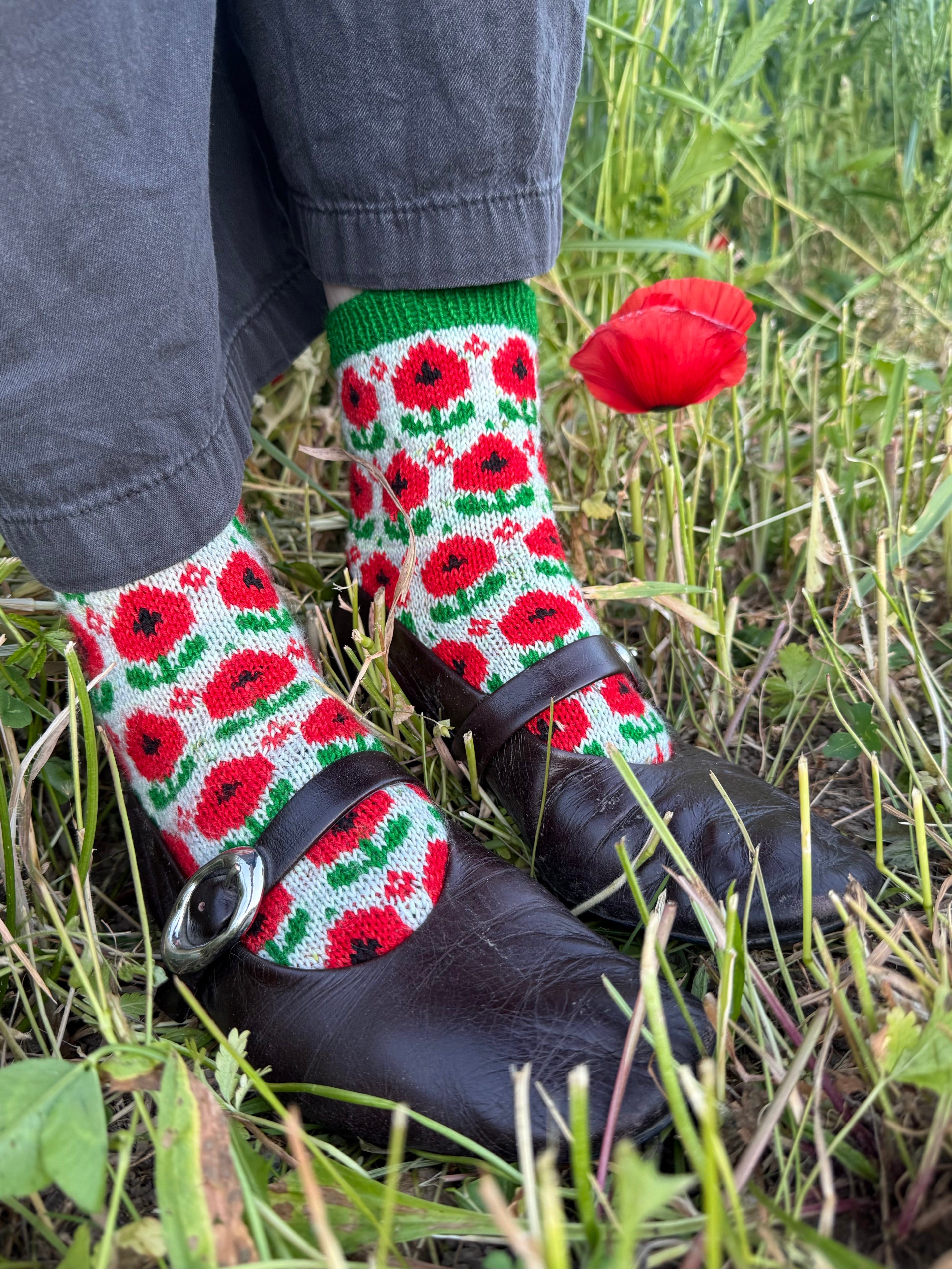 DIGITAL ITEM - Field of Poppies sock set. Knitting instructions in English & German.