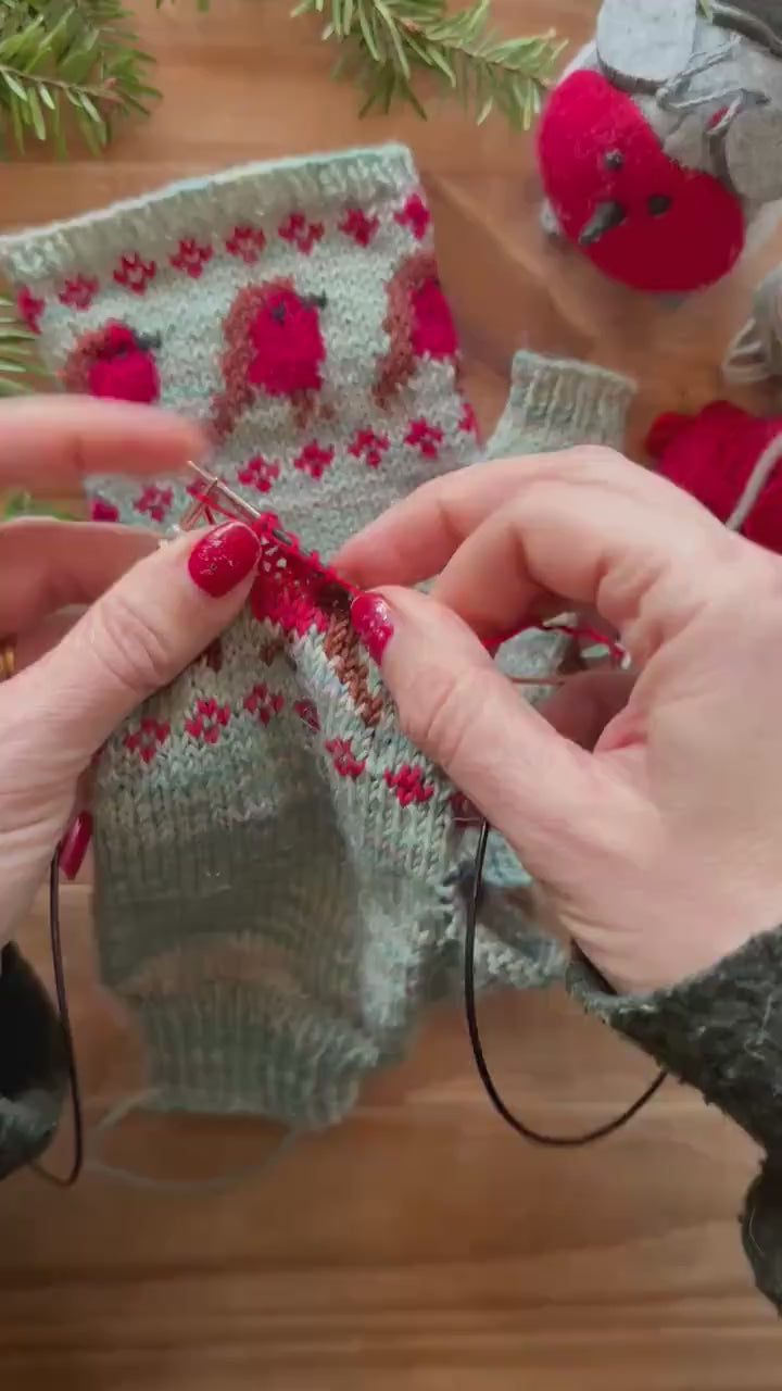 DIGITAL ITEM - Festive Robins Mitts knitting instructions. PDF in English & German only